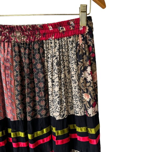Sacred Threads Patchwork Ribbon Maxi Skirt One Size Elastic Waist Tie Lined Boho - Picture 4 of 16